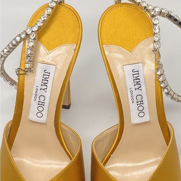 Jimmy Choo Saeda Satin Crystal Ankle-Strap Platform Sandals size 38.5 - Picture 10 of 14